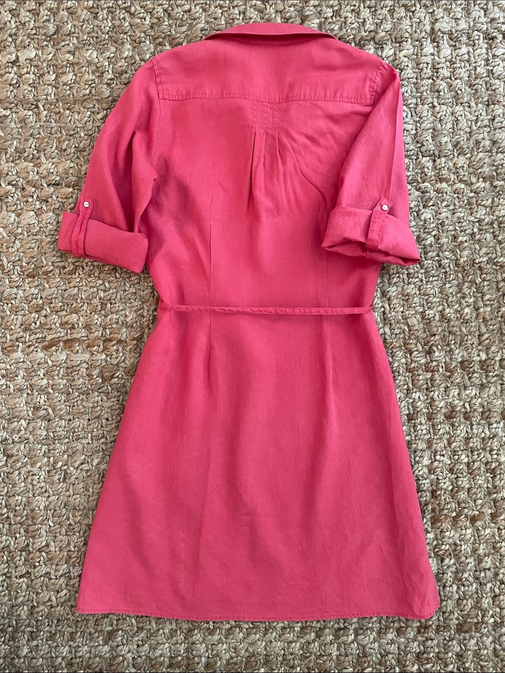 J. Jill 100% Linen Coral Blush Belted Shirt Dress Medium M - Picture 10 of 11